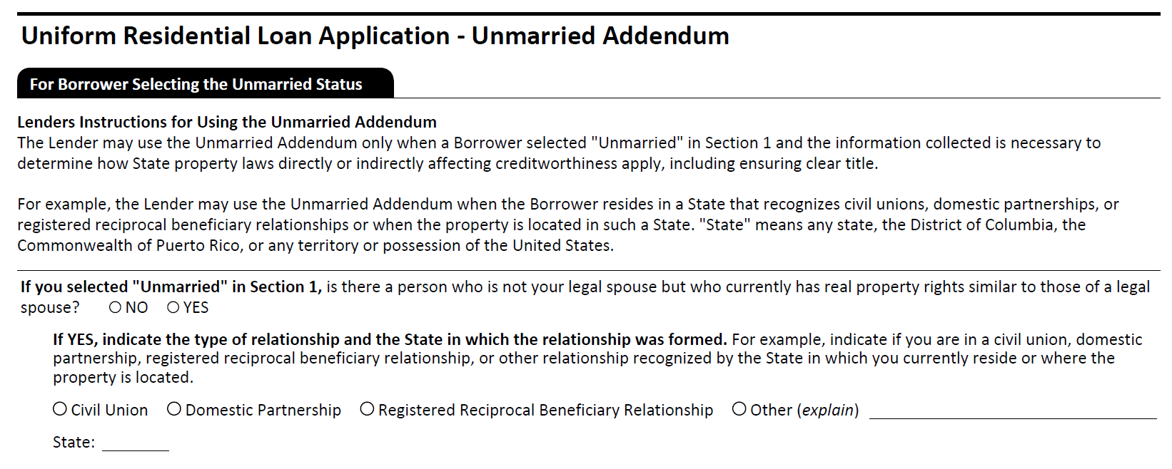 URLA Unmarried Addendum